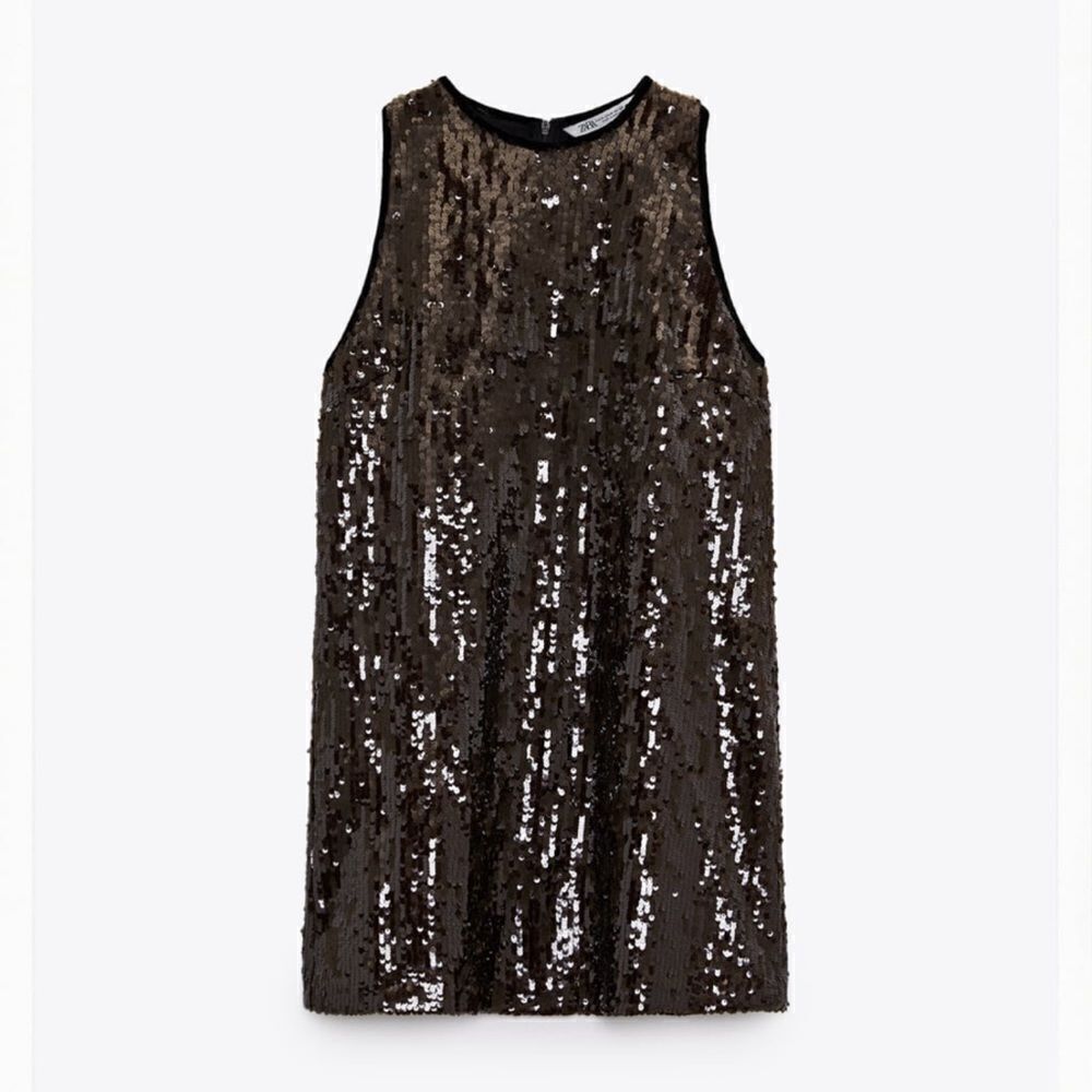 ZARA LIMITED EDITION SEQUIN DRESS CHOCOLATE BROWN SIZE MEDIUM